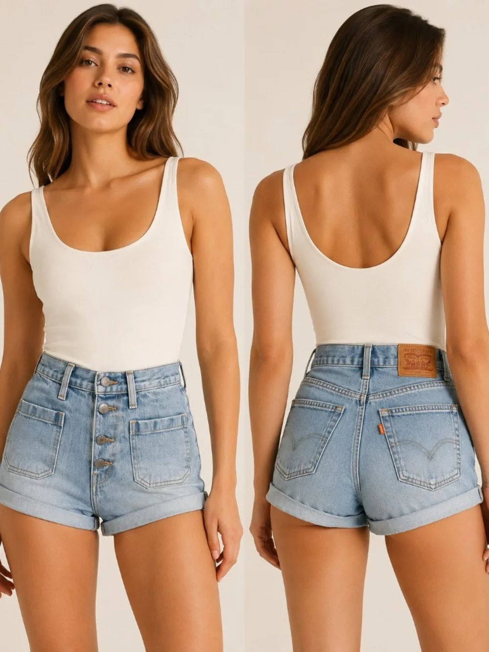 Levi’s Orange Tab High Rise Button Fly Cuffed Denim Shorts Size 24